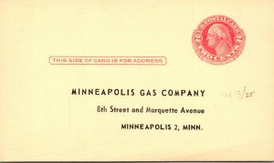 Minnesota Minneapolis Gas Company Gas Meter Reading Card