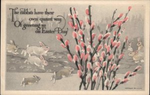 Easter Rabbits Pussy Willows Art Nouveau Vintage Postcard