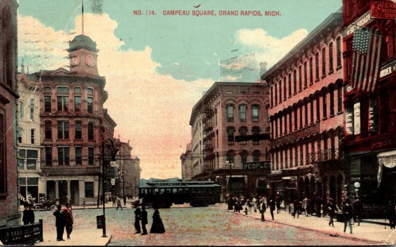 Michigan Grand Rapids Trolley At Canpau Square 1913