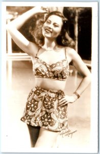 RPPC  French MOVIE ACTRESS ~ MICHELE MORGAN Sexy Bathing Beauty c1940s Postcard