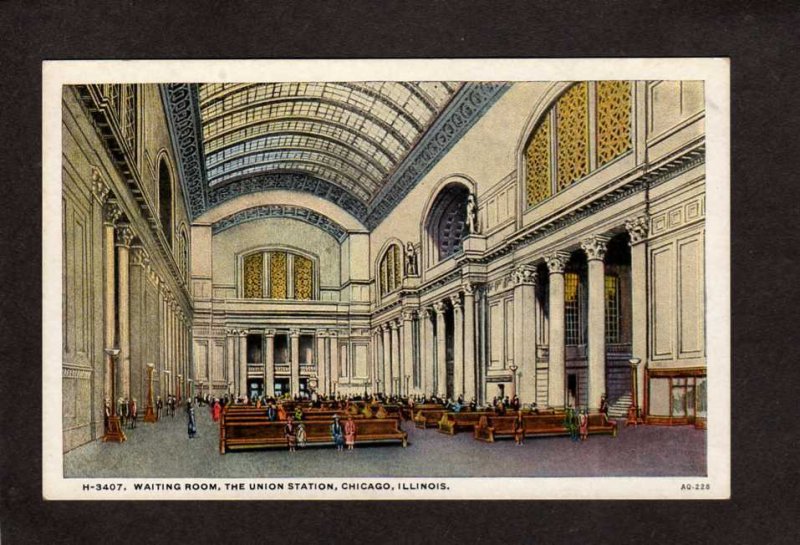 IL Union Railroad Train Station Chicago Illinois Postcard Waiting Room