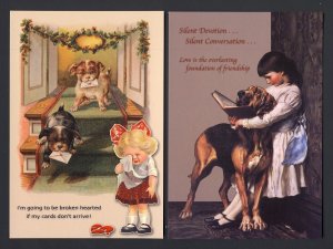 2x POSTCARDS Ad Valentine? girl Great Dane? dog PEARS SOAP puppy girl 4x6 c.2003