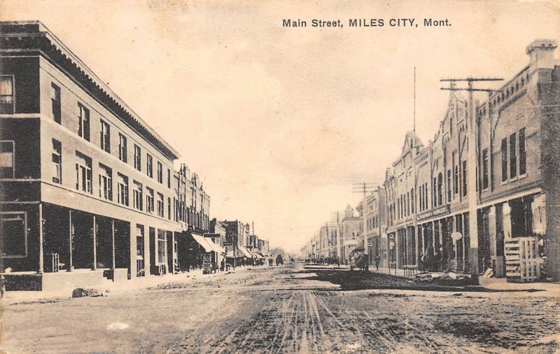 Miles City Montana Main Street, B/W Lithograph Vintage Postcard U6829 ...