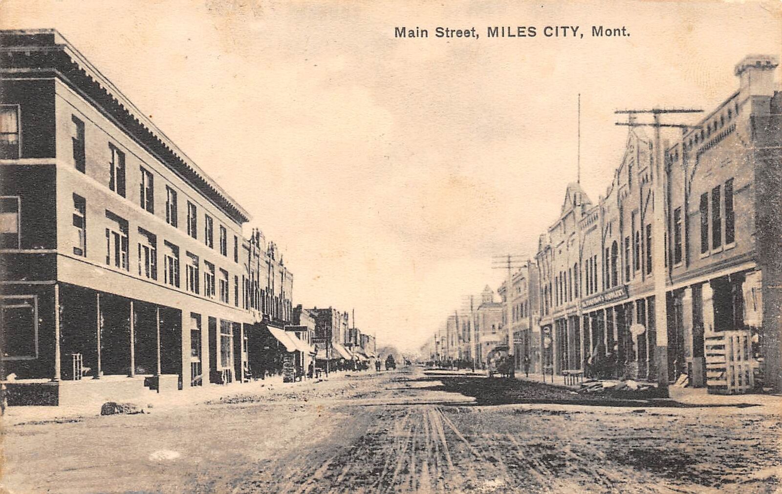 Miles City Montana Main Street, B W Lithograph Vintage Postcard U6829 