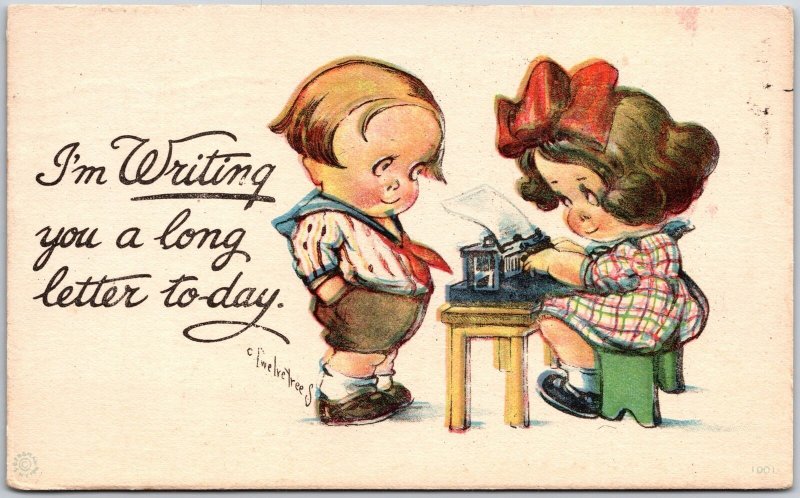 1919 Young Woman Writing a Long Letter For His Man, C. Twelvetrees, Postcard