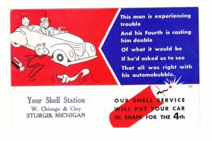 P3306 old postcard shell gas service get car in shape for 4th july sturgis mich