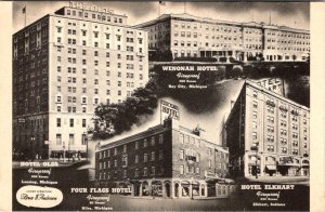 MI, Michigan  HOTEL OLDS & WENONAH & FOUR FLAGS HOTELS Advertising  B&W Postcard
