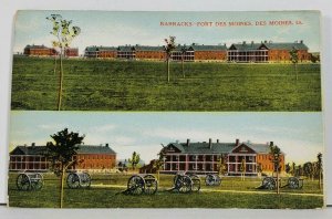 Des Moines Iowa FORT DES MOINES Split View Barracks Cannons Postcard L20