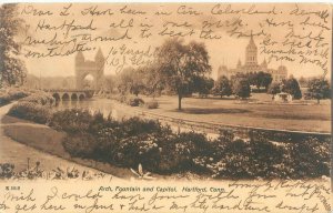Hartford Connecticut Arch, Fountain & Capitol 1901 UDB Sepia Postcard Used