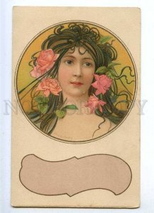 187656 ART NOUVEAU Head Nymph ROSES by KOSA Vintage PC