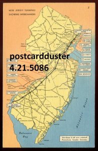 h1131 - NEW JERSEY Postcard 1940s Turnpike Highway Map