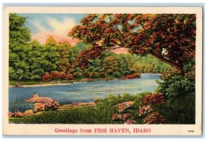 1941 Greetings From Lake River Trees Fish Haven Idaho Vintage Antique Postcard