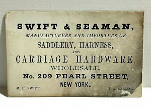 1880s Swift Seaman Carriage Hardware Saddle Harness Horse New York Business Card