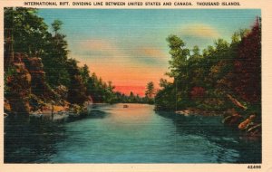 Vintage Postcard 1930s International Rift Dividing Line Between US & Canada 1000