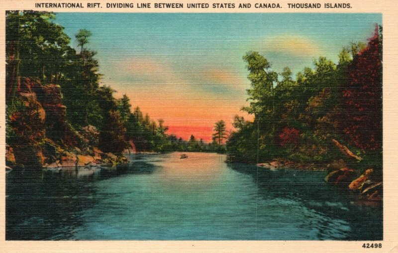 Vintage Postcard 1930s International Rift Dividing Line Between US & Canada 1000