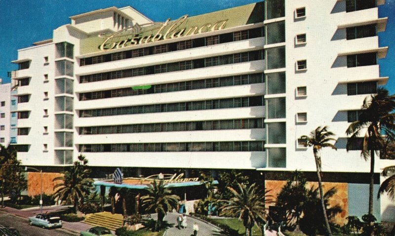 Vintage Postcard Casablanca Oceanfront Rooms Penthouses Miami Beach Florida Fla.