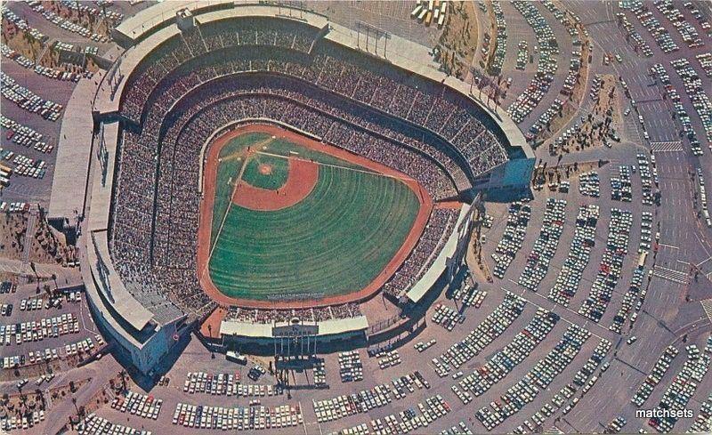 1960s Aerial Viiew Dodger Stadium Los Angeles California Mitock postcard 1242