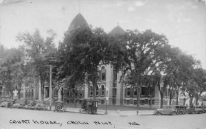 Crown Point, IN Court House  Popcorn Wagon Old Cars Real Photo Postcard