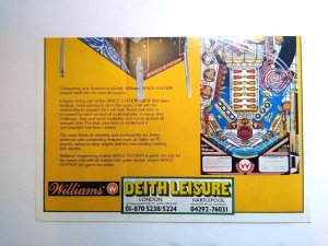 Space Station Original 1987 Pinball Machine Flyer Deith Leisure UK Rare Oversize
