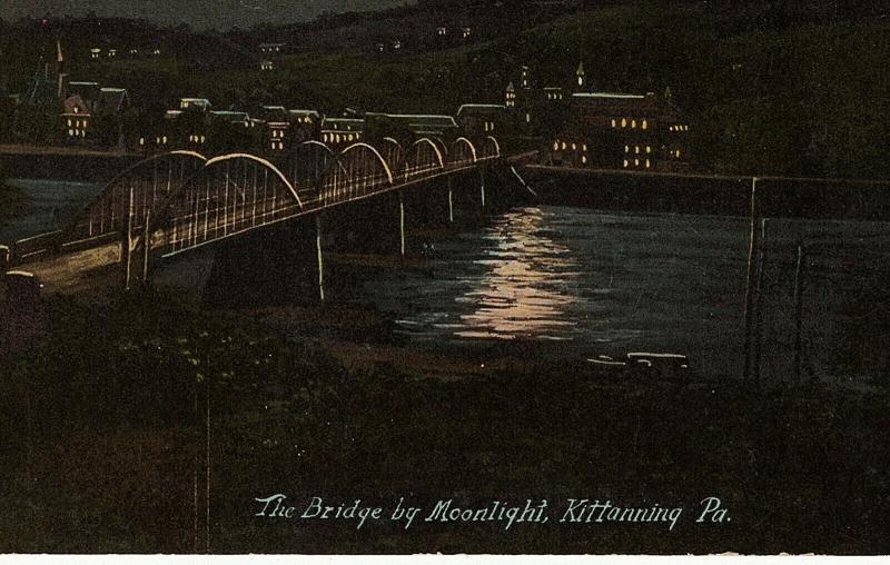 1907-15 Kittanning PA The Bridge by Moonlight Night Armstrong Co Old DB Postcard