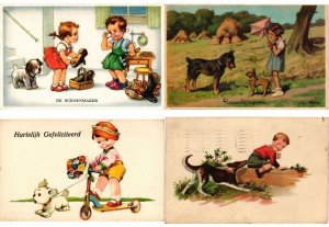 CHILDEN WITH DOGS ARTIST SIGNED HUMOR, 108 Vintage Postcards (L6228)