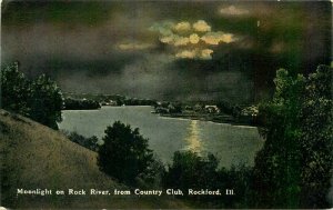 Country Club  C-1910 Moonlight Rock River Postcard Rockford Illinois 20-1716