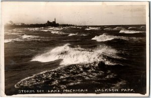 RPPC Storm on Lake Michigan, Jackson Park Chicago IL c1912 Vintage Postcard S29