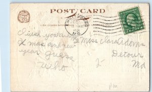 1921 Christmas Santa Claus Holly Berries Wise Men Camel Embossed Posted Postcard