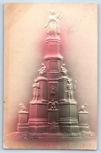 1910 Detroit Michigan Postcard Soldiers Sailors Monument Embossed Airbrush