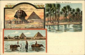 Egypt Pyramids & Sphinx c1900 Multi View Lithograph Postcard