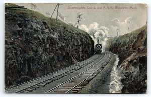 c1910 WORCESTER MASS BLOOMINGDALE CUT B. AND A. R. R. RAILROAD POSTCARD P2446