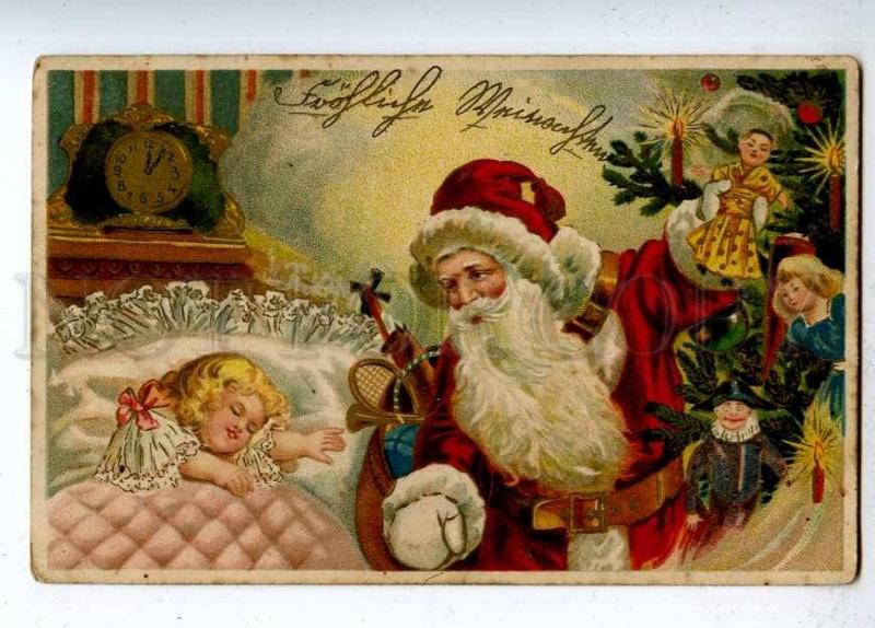 202782 RUSSIA Ded Moroz SANTA CLAUS Dolls Girl Vintage LITHO