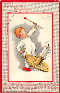G14/ Valentine's Day Love Holiday Postcard c1910 Curtis Signed Candle 20