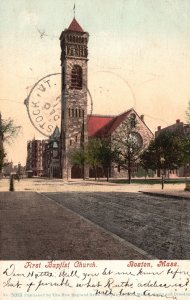 Boston Massachusetts, 1905 First Baptist Church Building Religious Old Postcard