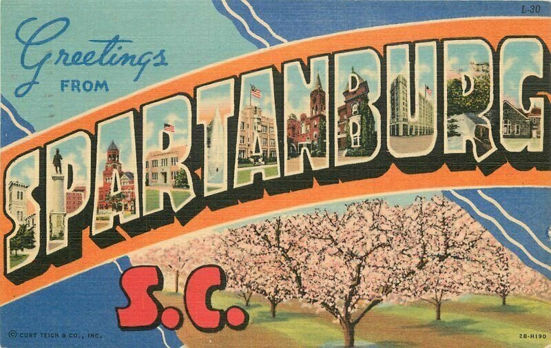 Spartanburg South Carolina Large Letters Multi City News Teich Postcard 21-12724