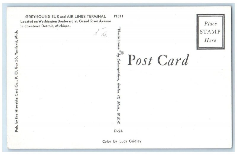 c1960 Greyhounds Bus Airlines Terminal Avenue Downtown Detroit Michigan Postcard