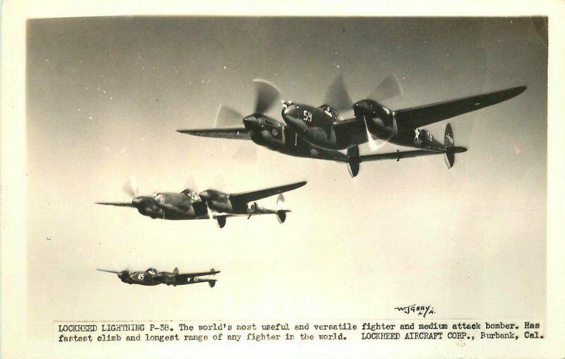 Lockheed Lightening Military Aircraft WW2 1940s RPPC #P-38 Photo Postcard 3450 