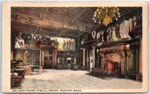 Postcard - Delivery Room, Public Library - Boston, Massachusetts