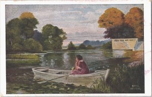 Lady In A Rowing Boat Karl Hansel Vintage Postcard 09.48