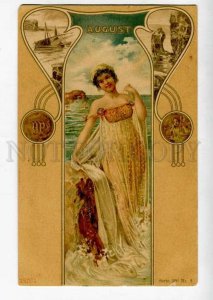 262044 ART NOUVEAU Months AUGUST by HEGEDUS GEIGER vintage PC