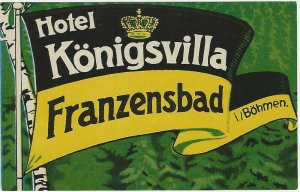 Hotel Konigsvilla, Bohemia, Hotel Baggage Label, Unused, Size: 66 mm x 105 mm.