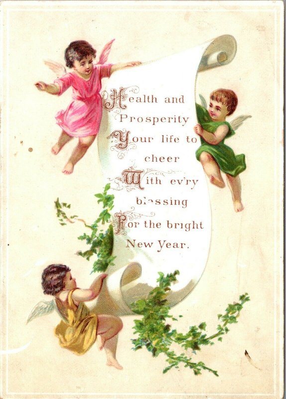 Vintage New Year Postcard CUPIDS - VINTAGE VICTORIAN ERA 