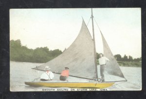 STORM LAKE IOWA SMOOTH SAILING SAILBOAT VINTAGE POSTCARD