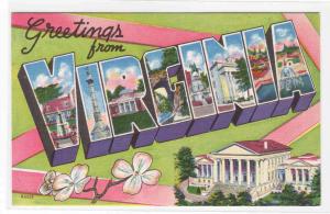 Greetings from Virginia Large Letter #2 linen postcard