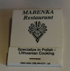 Mabenka Restaurant Polish Lithuanian Cooking 20 Strike Matchbook