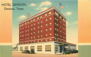 Automobiles Hotel Denison roadside Postcard MWM linen 20-10606