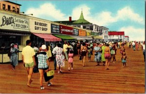 Shops, Boardwalk Scene on Rehoboth Beach DE Vintage Postcard P56