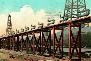 Vtg Postcard 1910 Bakersfield California - Loading Railroad Oil Tanker Cars