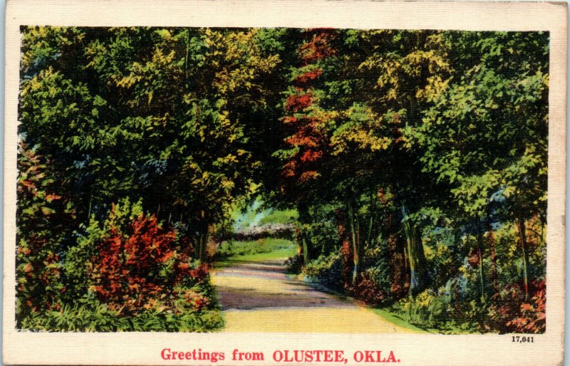 1940s Greetings from Olustee Oklahoma Jackson County OK Linen Postcard