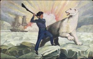 British Navy Lord Horatio Nelson FIGHTING POLAR BEAR c1910 Postcard